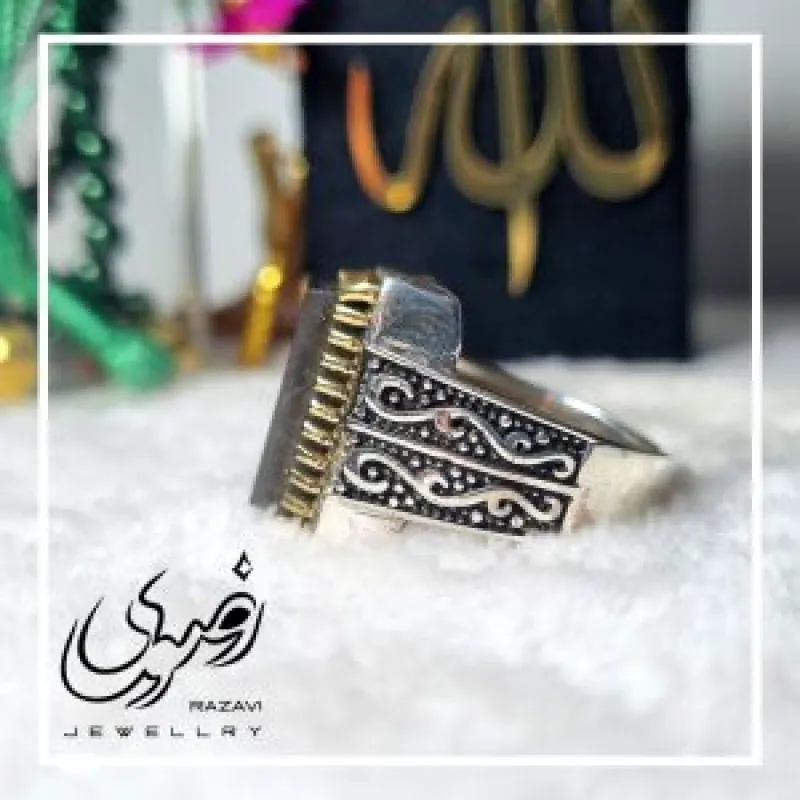 انگشتر مردانه نقره 925 عیار با نگین حدید صینی عین علی