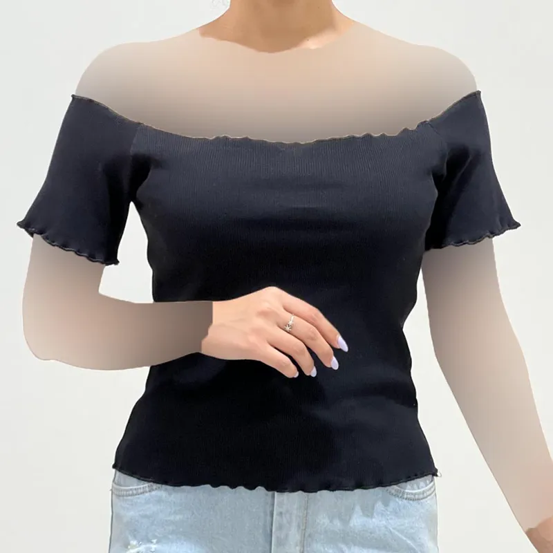 کراپ یقه قایقی کبریتی زنانه کد1409 قد42 سانت