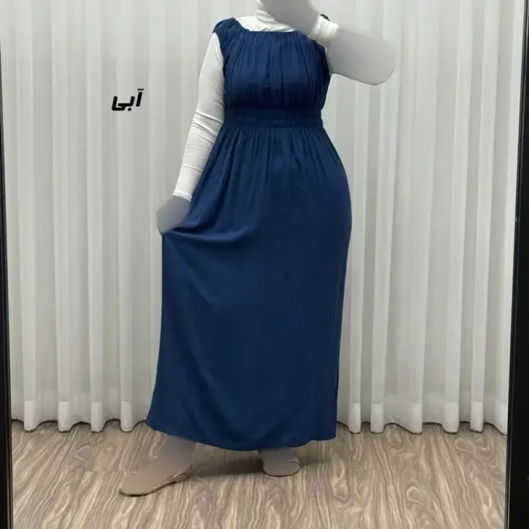 پیراهن ساحلی نخی زنانه و دخترانه فری سایز مدل حلقهای سینه کشدار