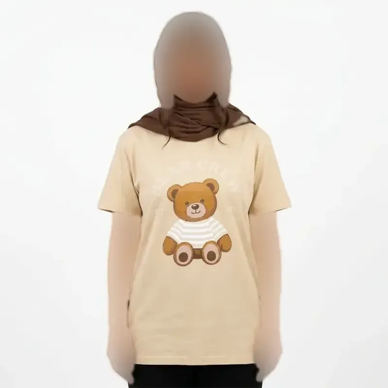 تیشرت زنانه طرح تدی جنس پنبه یقه گرد تک سایز