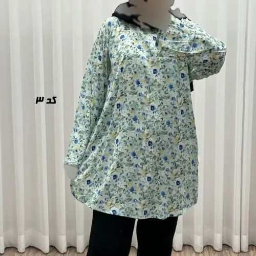 تونیک نخی زنانه مدل هاوایی سایز بزرگ فری سایز تا 50 دکمه دار