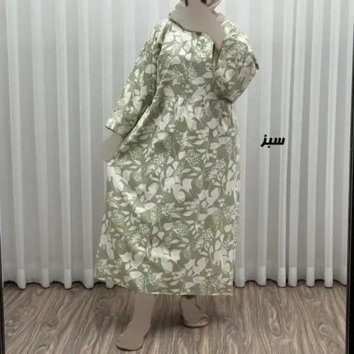 پیراهن ساحلی زنانه لینن طرحدار فری سایز مناسب تا سایز 50 با کمربند