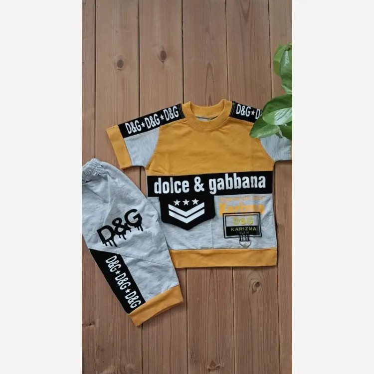 ست تیشرت و شلوارک پسرانه پنبه یک رو و ملانژ طرح D&G سایز 35 تا 45
