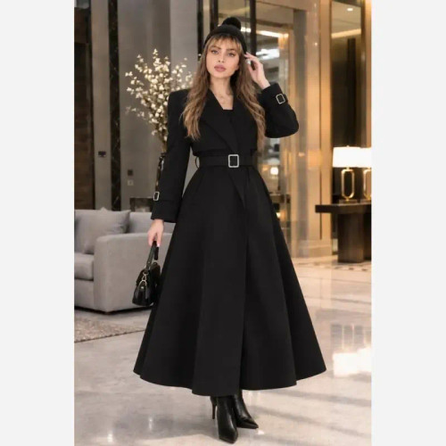 پالتو زنانه کتان کجراه گرم و ضخیم زمستانی با جیب فیلتابی
